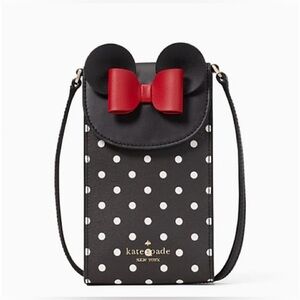te Spade X Disney Minnie Mouse Bow Polka Dots Flap Phone Crossbody Bag Black